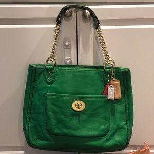 Authentic Coach shoulder bag w/satin pink inside